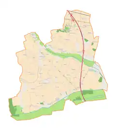 Mapa konturowa gminy Krzyżanów, blisko centrum na lewo znajduje się punkt z opisem „Mieczysławów”