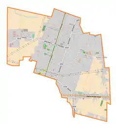 Mapa konturowa gminy Ksawerów, blisko centrum na dole znajduje się punkt z opisem „Kolonia Wola Zaradzyńska”