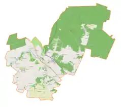 Mapa konturowa gminy Kunów, na dole po lewej znajduje się punkt z opisem „Chocimów”