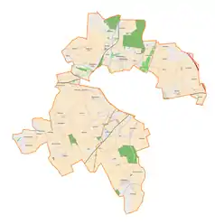 Mapa konturowa gminy wiejskiej Kutno, blisko centrum na dole znajduje się punkt z opisem „Leszno”