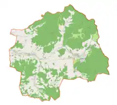 Mapa konturowa gminy Lądek-Zdrój, blisko centrum na dole znajduje się punkt z opisem „Skowronki”