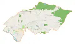 Mapa konturowa gminy Laszki, w centrum znajduje się punkt z opisem „Laszki”