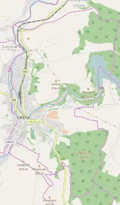 Mapa konturowa Leśnej, w centrum znajduje się punkt z opisem „Lechów”