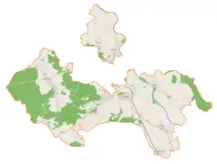 Mapa konturowa gminy wiejskiej Leżajsk, blisko centrum na dole znajduje się punkt z opisem „Giedlarowa”