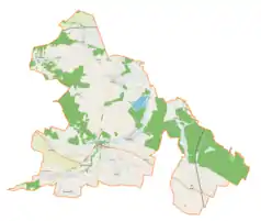 Mapa konturowa gminy Lelów, u góry nieco na lewo znajduje się punkt z opisem „Podlesie”