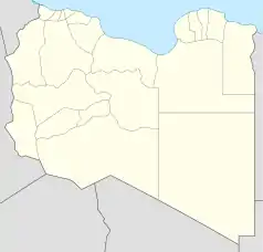 Mapa konturowa Libii, u góry nieco na prawo znajduje się punkt z opisem „Marsa al-Burajka”