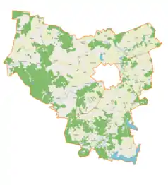 Mapa konturowa gminy wiejskiej Lidzbark Warmiński, blisko centrum na lewo znajduje się punkt z opisem „Wróblik”