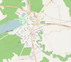 Mapa konturowa Lidzbarka, w centrum znajduje się punkt z opisem „Lidzbark Miasto”