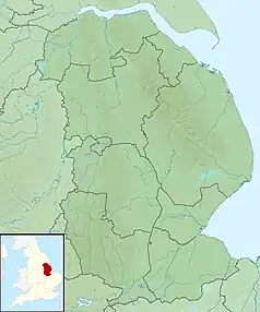 Mapa konturowa Lincolnshire, blisko prawej krawiędzi na dole znajduje się punkt z opisem „The Wash”