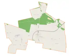 Mapa konturowa gminy Lipce Reymontowskie, po lewej nieco na dole znajduje się punkt z opisem „Mszadla”