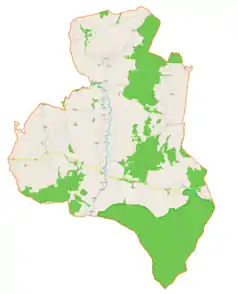 Mapa konturowa gminy Lipinki, blisko centrum u góry znajduje się punkt z opisem „Lipinki”