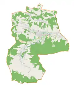 Mapa konturowa gminy Lipnica Murowana, po lewej nieco na dole znajduje się punkt z opisem „Cmentarz wojenny nr 303 – Rajbrot”