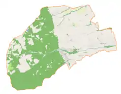 Mapa konturowa gminy Lipowa, w centrum znajduje się punkt z opisem „Lipowa”