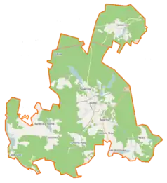 Mapa konturowa gminy Lipusz, na dole znajduje się punkt z opisem „Lipuska Huta”