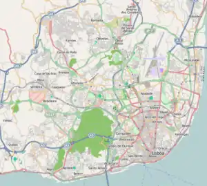 Mapa konturowa Lizbony, na dole po prawej znajduje się punkt z opisem „Katedra Sé w Lizbonie”