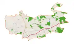 Mapa konturowa gminy Lisia Góra, blisko centrum na dole znajduje się punkt z opisem „Lisia Góra”