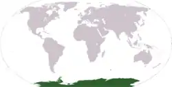 Mapa świata z zaznaczonym obszarem Antarktydy