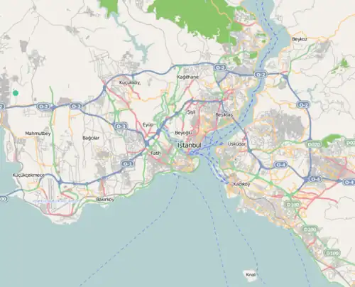 Mapa konturowa Stambułu, w centrum znajduje się punkt z opisem „Topkapi”