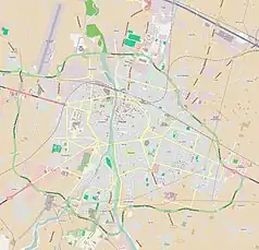 Mapa konturowa Parmy, blisko centrum u góry znajduje się punkt z opisem „Parma”