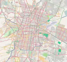 Mapa konturowa miasta Meksyk, na dole nieco na prawo znajduje się punkt z opisem „Iztapalapa”