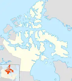 Mapa konturowa Nunavut, u góry nieco na lewo znajduje się punkt z opisem „Morze Księcia Gustawa Adolfa”