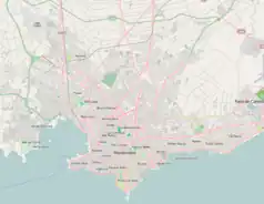 Mapa konturowa Montevideo, na dole znajduje się punkt z opisem „Dawna ambasada RP w Montevideo”