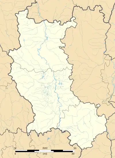 Mapa konturowa Loary, po prawej nieco na dole znajduje się punkt z opisem „Rive-de-Gier”