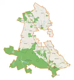 Mapa konturowa gminy wiejskiej Lubartów, na dole po prawej znajduje się punkt z opisem „Wólka Rokicka”