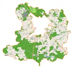 Mapa konturowa gminy wiejskiej Lubin, po prawej znajduje się punkt z opisem „Kłopotów”