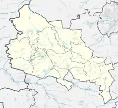 Mapa konturowa powiatu lublinieckiego, u góry po lewej znajduje się punkt z opisem „Ciasna”