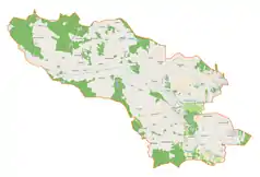 Mapa konturowa gminy Lutomiersk, u góry nieco na lewo znajduje się punkt z opisem „Madaje Nowe”