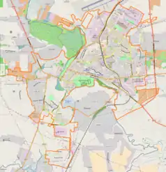 Mapa konturowa Łucka, po prawej znajduje się punkt z opisem „Konsulat Generalny RP w Łucku”