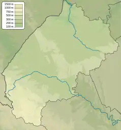 Mapa konturowa obwodu lwowskiego, na dole po lewej znajduje się punkt z opisem „schronisko w Orowie”