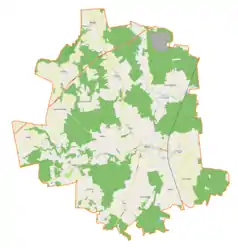 Mapa konturowa gminy Młynary, na dole znajduje się punkt z opisem „Olszówka”