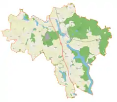 Mapa konturowa gminy Małdyty, po lewej znajduje się punkt z opisem „Jarnołtowo”