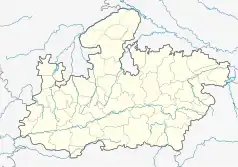 Mapa konturowa Madhya Pradeshu, na dole po prawej znajduje się punkt z opisem „Balaghat”