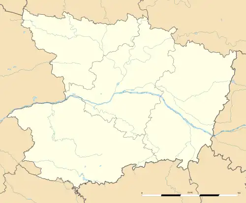 Mapa konturowa Maine i Loary, po lewej nieco na dole znajduje się punkt z opisem „Beaupréau-en-Mauges”