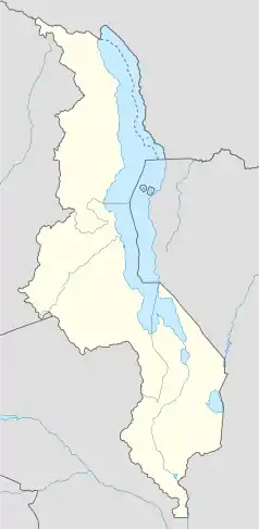 Mapa konturowa Malawi, na dole nieco na prawo znajduje się punkt z opisem „Blantyre”