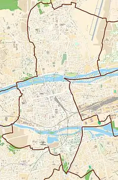 Mapa konturowa Tours, w centrum znajduje się punkt z opisem „Gare de Tours”