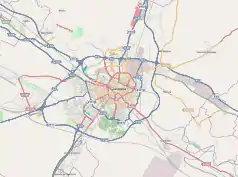 Mapa konturowa Saragossy, w centrum znajduje się punkt z opisem „Bazylika katedralnaNuestra Señora del Pilar”