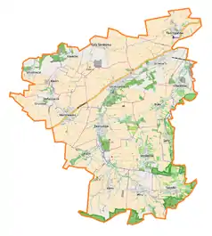 Mapa konturowa gminy Marcinowice, po prawej nieco u góry znajduje się punkt z opisem „Chwałków”