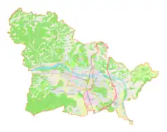 Mapa konturowa gminy miejskiej Mariboru, w centrum znajduje się punkt z opisem „Maribor”