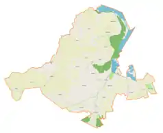 Mapa konturowa gminy Markusy, blisko centrum na lewo znajduje się punkt z opisem „Zwierzno”