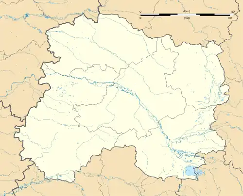 Mapa konturowa Marny, po lewej znajduje się punkt z opisem „Mareuil-en-Brie”