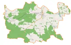 Mapa konturowa gminy Międzybórz, u góry znajduje się punkt z opisem „Międzybórz Sycowski”