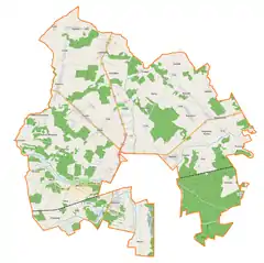 Mapa konturowa gminy wiejskiej Międzyrzec Podlaski, po lewej znajduje się punkt z opisem „Wólka Krzymowska”