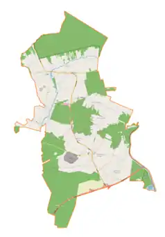 Mapa konturowa gminy Miedziana Góra, blisko centrum na dole znajduje się punkt z opisem „Miedziana Góra”