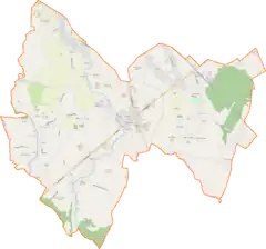 Mapa konturowa gminy Miejsce Piastowe, po lewej znajduje się punkt z opisem „Niżna Łąka”