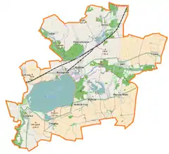 Mapa konturowa gminy Mietków, u góry nieco na prawo znajduje się punkt z opisem „Stróża”