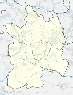 Mapa konturowa powiatu mikołowskiego, po lewej nieco u góry znajduje się punkt z opisem „Ornontowice”